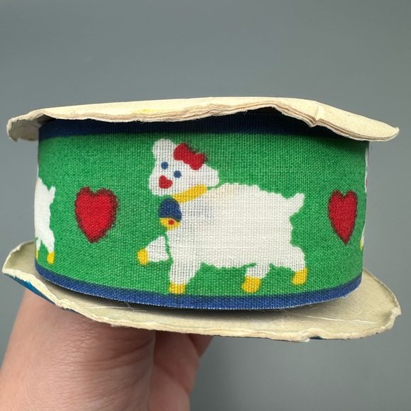 Offray Other - VTG Offray Cotton Blend Ribbon Lambs & Hearts for Easter, Spring, Baby Crafts
